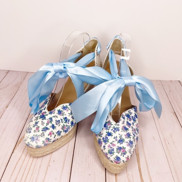 Love Shack Fancy x Manebi Cottagecore Farmcore Floral Wedges Size 10 - Picture 1 of 4